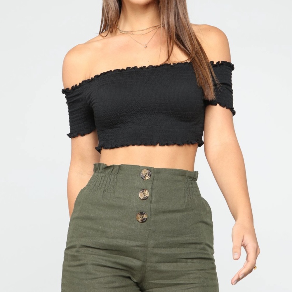 FashionNova Off the shoulder smocked crop top
